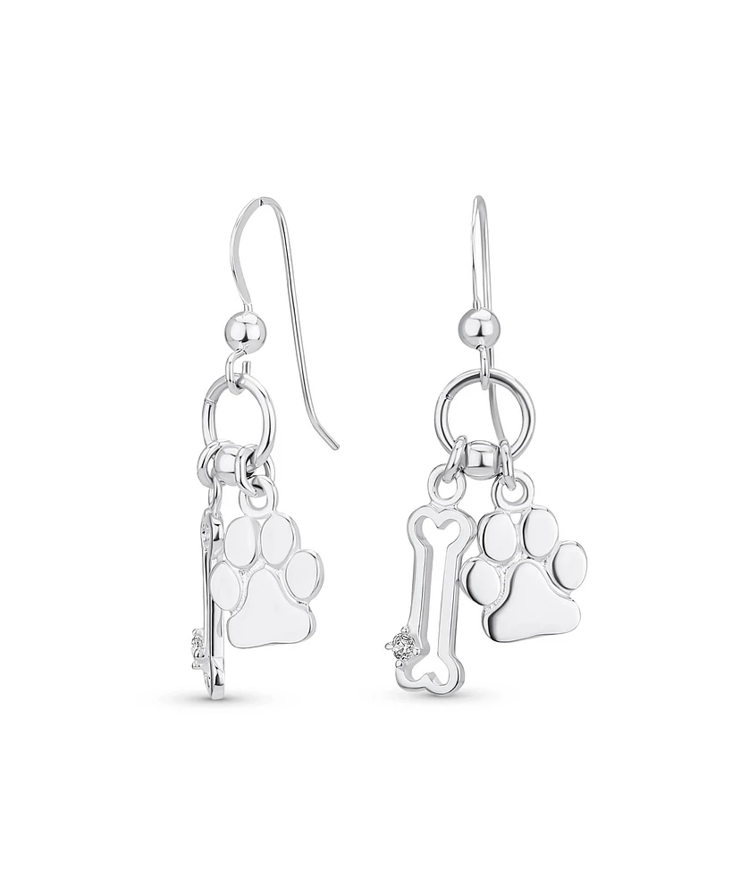 Bling Jewelry Best Friend Animal Pet Lover Bff Dog Bone Puppy Dangling Paw Print Earrings For Women Sterling Silver Fish Hook