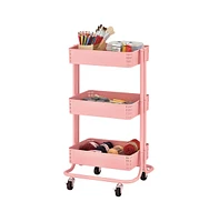 ECR4Kids 3-Tier Metal Rolling Utility Cart, Pink