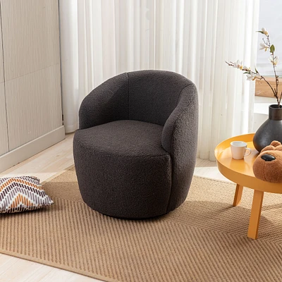 Simplie Fun Teddy Fabric Swivel Accent Armchair Barrel Chair With Powder Coating Metal Ring