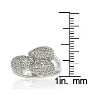 Suzy Levian New York Sterling Silver Cubic Zirconia 3 Leaf Pave Puff Ring