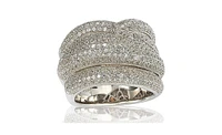 Suzy Levian New York Sterling Silver Cubic Zirconia Pave Puff Crossover Wide Band Ring