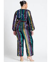 Eloquii Women's Multicolor Stripe Sequin Jumpsuit