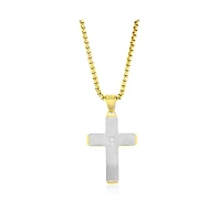 Metallo Stainless Steel Silver and Gold Single Cz Cross Necklace