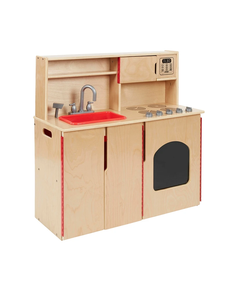 ECR4Kids Girls 4-in-1 Kitchen, Sink, Stove, Oven, Microwave and Storage, Natural