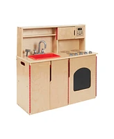 ECR4Kids Girls 4-in-1 Kitchen, Sink, Stove, Oven, Microwave and Storage, Natural