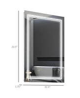 Kleankin 32" x 24" Wall Mount Led Light Bathroom Mirror with Smart Touch Button