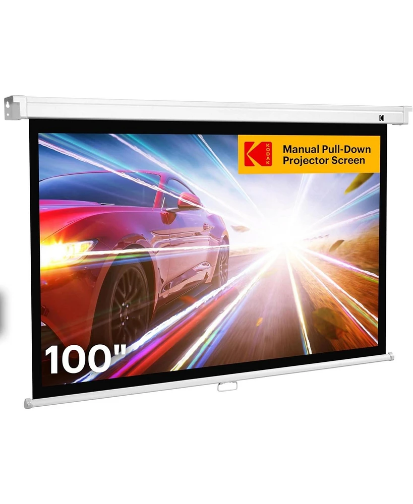 Kodak 100" Manual Pull Down Projector Screen, Large 16:9 Retractable Projector Screen