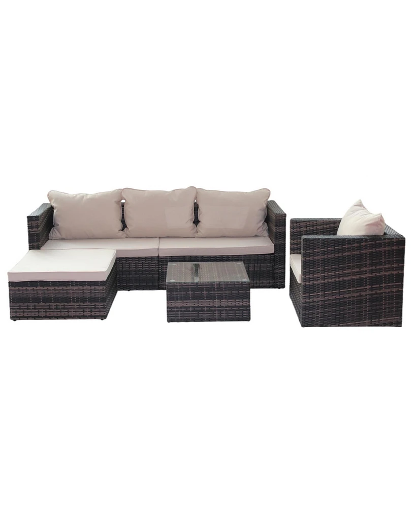 Simplie Fun Rattan Patio Furniture Set Wicker Sofa Cushioned Sectional Furniture Set Garden Patio Sofa