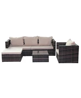 Simplie Fun Rattan Patio Furniture Set Wicker Sofa Cushioned Sectional Furniture Set Garden Patio Sofa