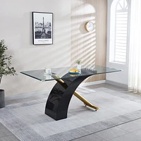 Rectangular Glass Top Dining Table, Modern Design Rectangular Room Table For Home (Black Or White)