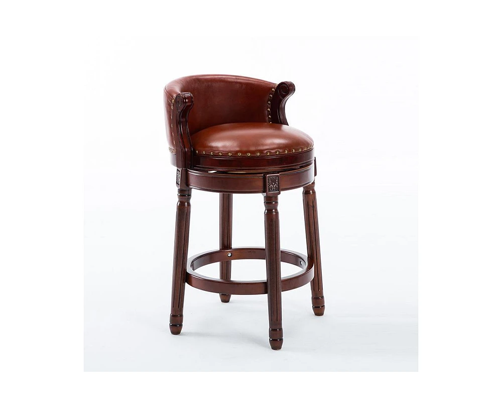 Simplie Fun 360 Swivel Bar Stool, 26" Seat Height, Cow Leather, Brown