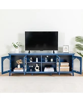 Streamdale Furniture 71" Stylish Tv Cabinet in Antique Blue, Solid Wood Frame, Glass Door & Metal Handle