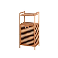 Streamdale Furniture Bathroom Laundry Basket Bamboo Storage Basket With 2-Tier Shelf 17.32 X 13 X 37.8 Inch