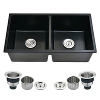 Simplie Fun 33 L X 18 W Double Bowl Undermount Kitchen Sink With Basket Strainer