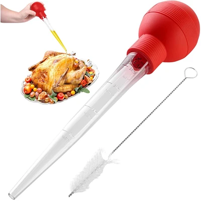Transparent Turkey Baster with Detachable Bulb Includes Cleaning Brush