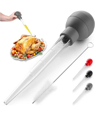 Zulay Kitchen Transparent Turkey Baster with Detachable Bulb Includes Cleaning Brush