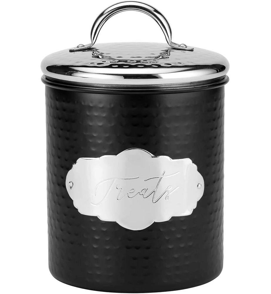 Amici Pet Cavalier Small Metal Canister Treats Jar, 40 oz., Black w/ Silver Lid