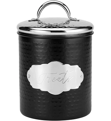 Amici Pet Cavalier Small Metal Canister Treats Jar, 40 oz., Black w/ Silver Lid