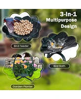 Slickblue Solar Outdoor Bird Bath Feeder Combo with Flower Planter Pedestal and Lights