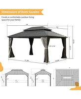 Mondawe 12ft X 14ft Outdoor Hardtop Gazebo with Netting & Curtains, Outdoor Aluminum Pavilion with Galvanized Steel Double Roof for Patio Lawn and Gar