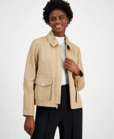 Cole Haan Women's Leather Zip-Front Collared Coat