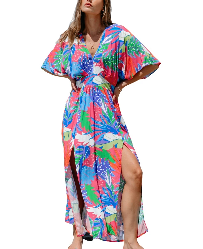 Cupshe Women's Bright Tropical Smocked Maxi Beach Dress