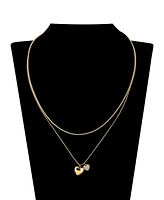 Unwritten Cubic Zirconia Double Puff Heart Snake Chain Layered Pendant Necklace