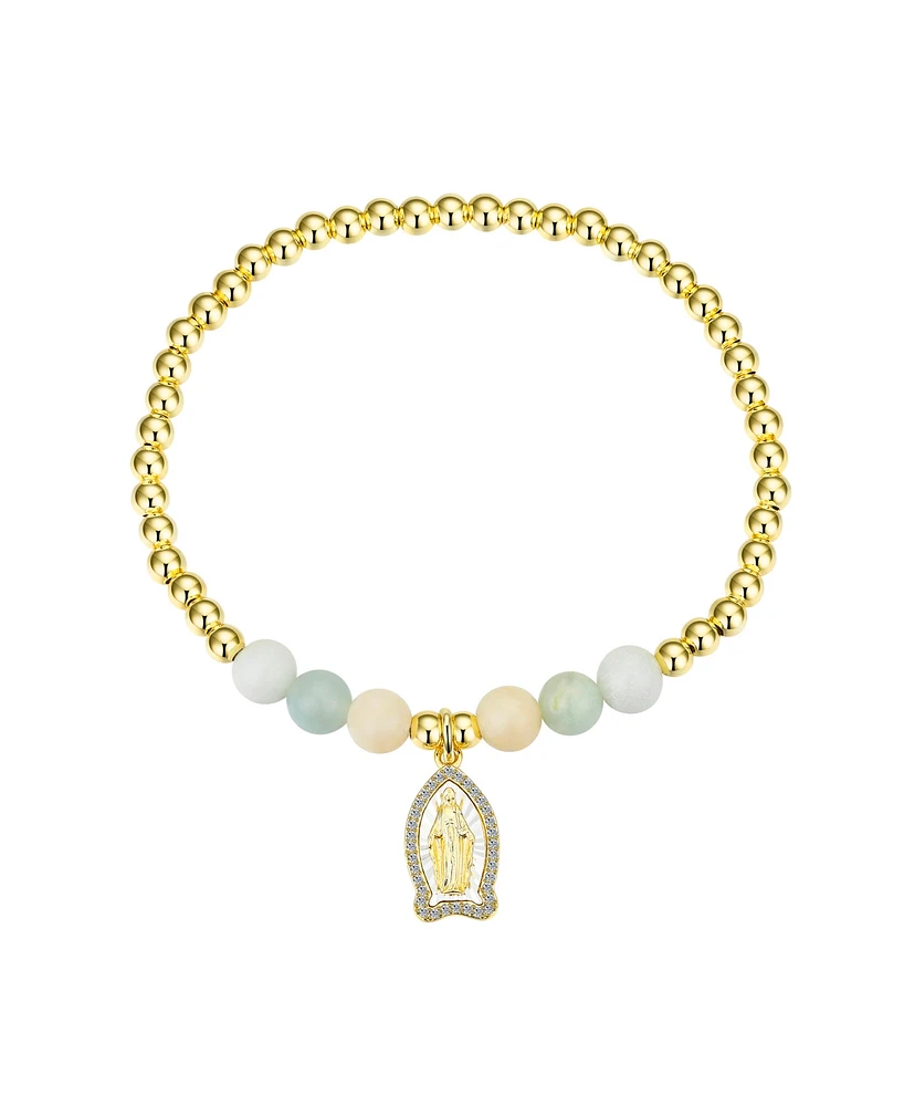 Unwritten Amazonite Cubic Zirconia Virgin Mary Beaded Stretch Bracelet