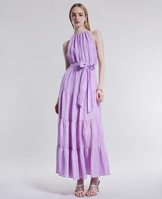 Bcbg New York Women's Plisse Halter Tiered Maxi Dress