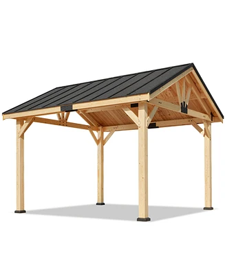 Mondawe Large Wood Pergola, 13x16 Ft Solid Wood Gazebo with Waterproof Asphalt Roof Outdoor Permanent Hardtop Gazebo Canopy