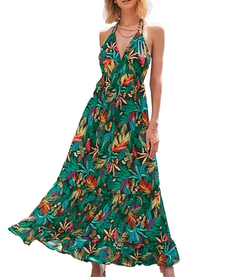 Cupshe Women's Tropical Leaf Print Halterneck Beach Dress