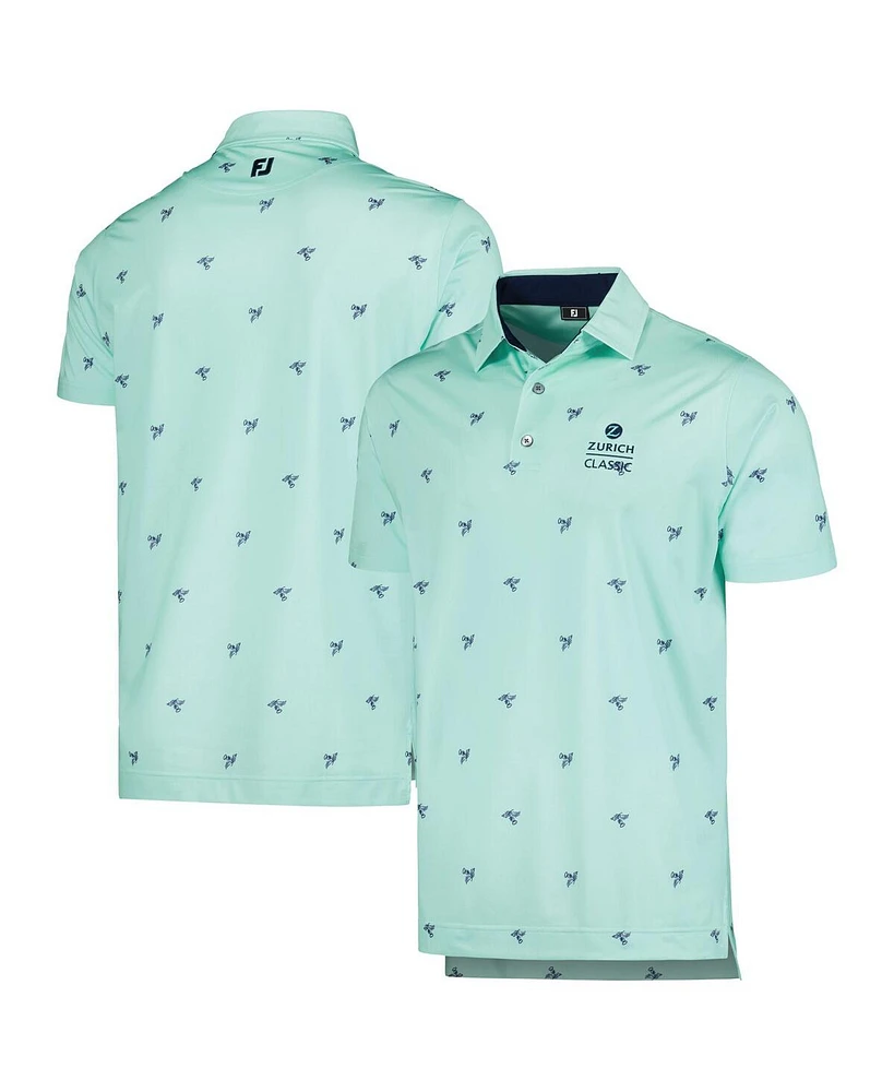 FootJoy Men's Turquoise Zurich Classic Thistle Print Lisle ProDry Polo