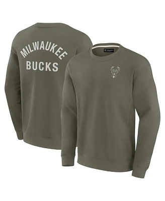 Fanatics Signature Men's and Women Olive Milwaukee Bucks Super Soft Pullover Crew Sweatshirt