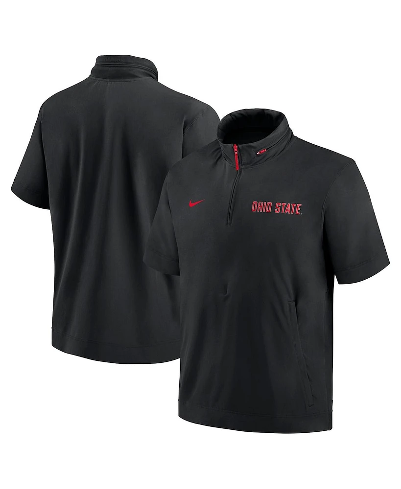 Nike Men's Black Ohio State Buckeyes 2024 Sideline Coach Short Sleeve Half-Zip Hoodie Jacket