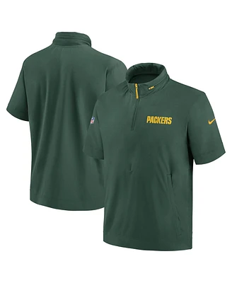 Nike Men's Bay Packers 2024 Sideline Coach Short Sleeve Half-Zip Hoodie Jacket