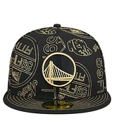 New Era Men's Black Golden State Warriors 59FIFTY Day Allover Print Stencil Fitted Hat