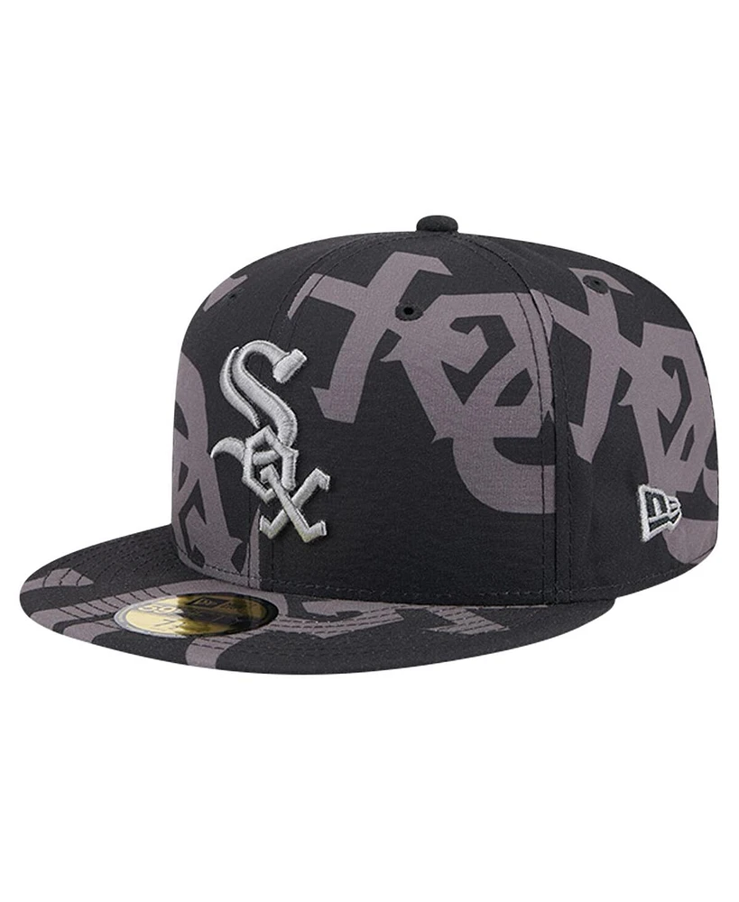 New Era Men's Black Chicago White Sox Logo Fracture 59FIFTY Fitted Hat