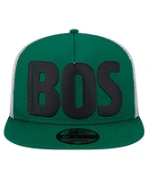 New Era Men's Kelly Green Boston Celtics Puff Print Team Code A-Frame 9FIFTY Trucker Snapback Hat