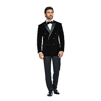 Gino Vitale Men's 2 Piece Double Breasted Velvet Birdseye Lapel Slim Fit Tuxedo