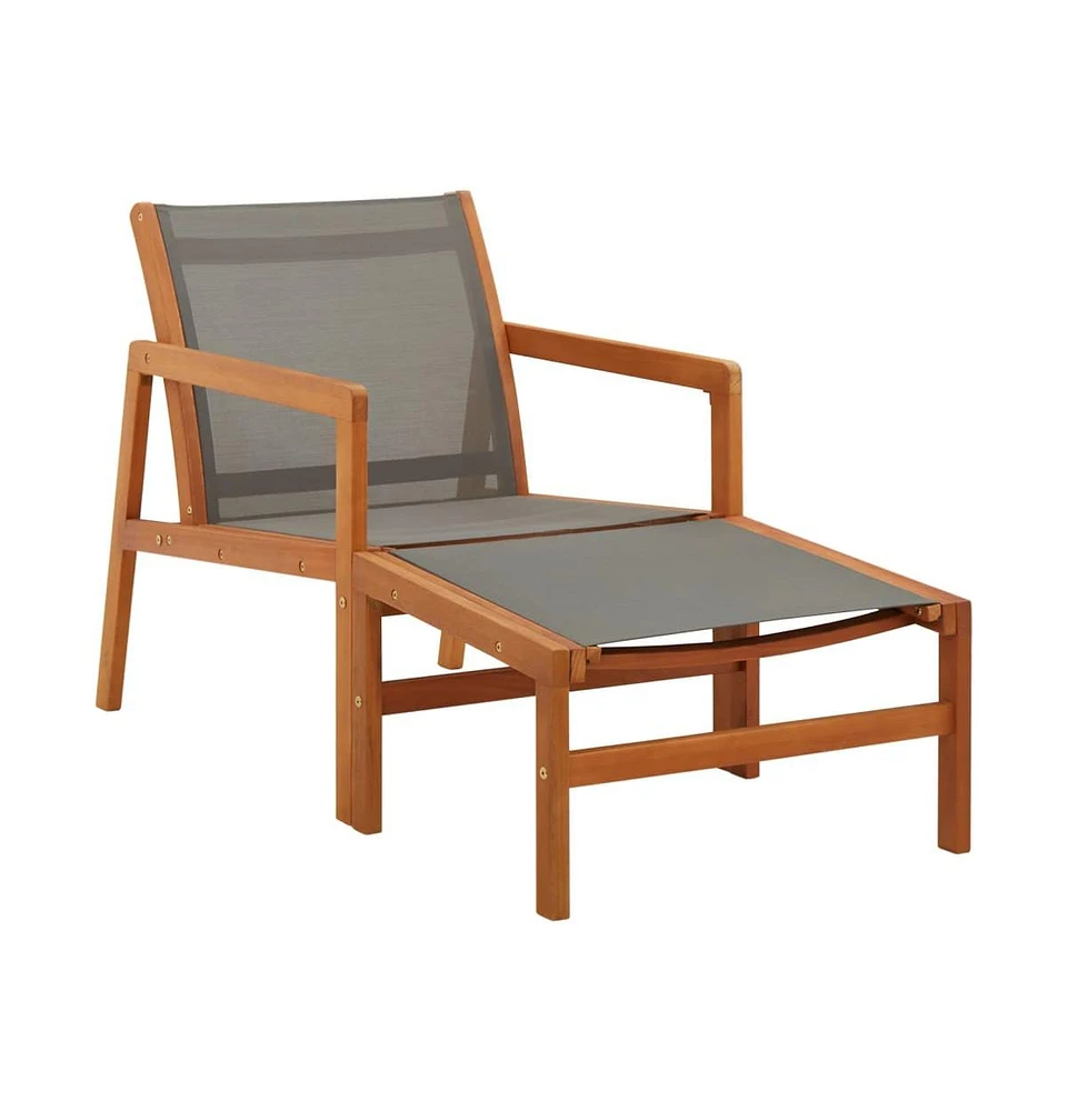 vidaXL Patio Chair with Footrest Gray Solid Wood Eucalyptus and Textilene