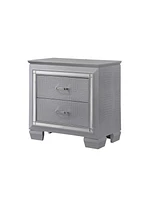 Simplie Fun 1 Piece Modern Glam Style Two Drawers Nightstand Solid Wood Builtin Night Light Silver Crocodile Finish