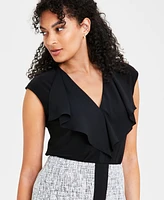 Kasper Petite Sleeveless Ruffled V-Neck Top