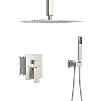 Ceiling Shower Set - 16 Inch Square Shower Set, Dual Shower Heads, Brushed Nickel