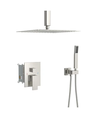 Streamdale Furniture Ceiling Shower Set - 16 Inch Square Shower Set, Dual Shower Heads, Brushed Nickel