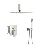 Streamdale Furniture Ceiling Shower Set - 16 Inch Square Shower Set, Dual Shower Heads, Brushed Nickel