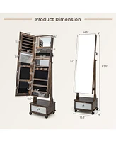 Sugift 47 Inch Lockable Jewelry Cabinet Armoire with 3-Color Led Lights-Coffee