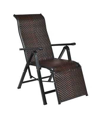 Gymax Patio Rattan Folding Lounge Chair Recliner Back Adjustable Beach Yard Pool