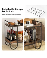 Sugift Rolling Buffet Serving Cart with Removable Metal Wire Wine Rack