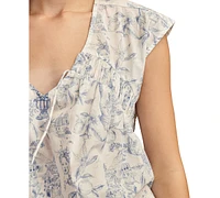 Lucky Brand Women's Toile-Print Ruched Tie-Front Top