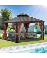 Mondawe 12x12ft Patio Gazebo Alu Gazebo with Steel Canopy Outdoor Permanent Hardtop Gazebo Canopy for Patio, Garden, Backyard